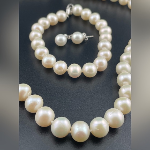 Effy Freshwater Pearl Necklace Bracelet Earrings Set 925 Silver - Picture 5 of 8